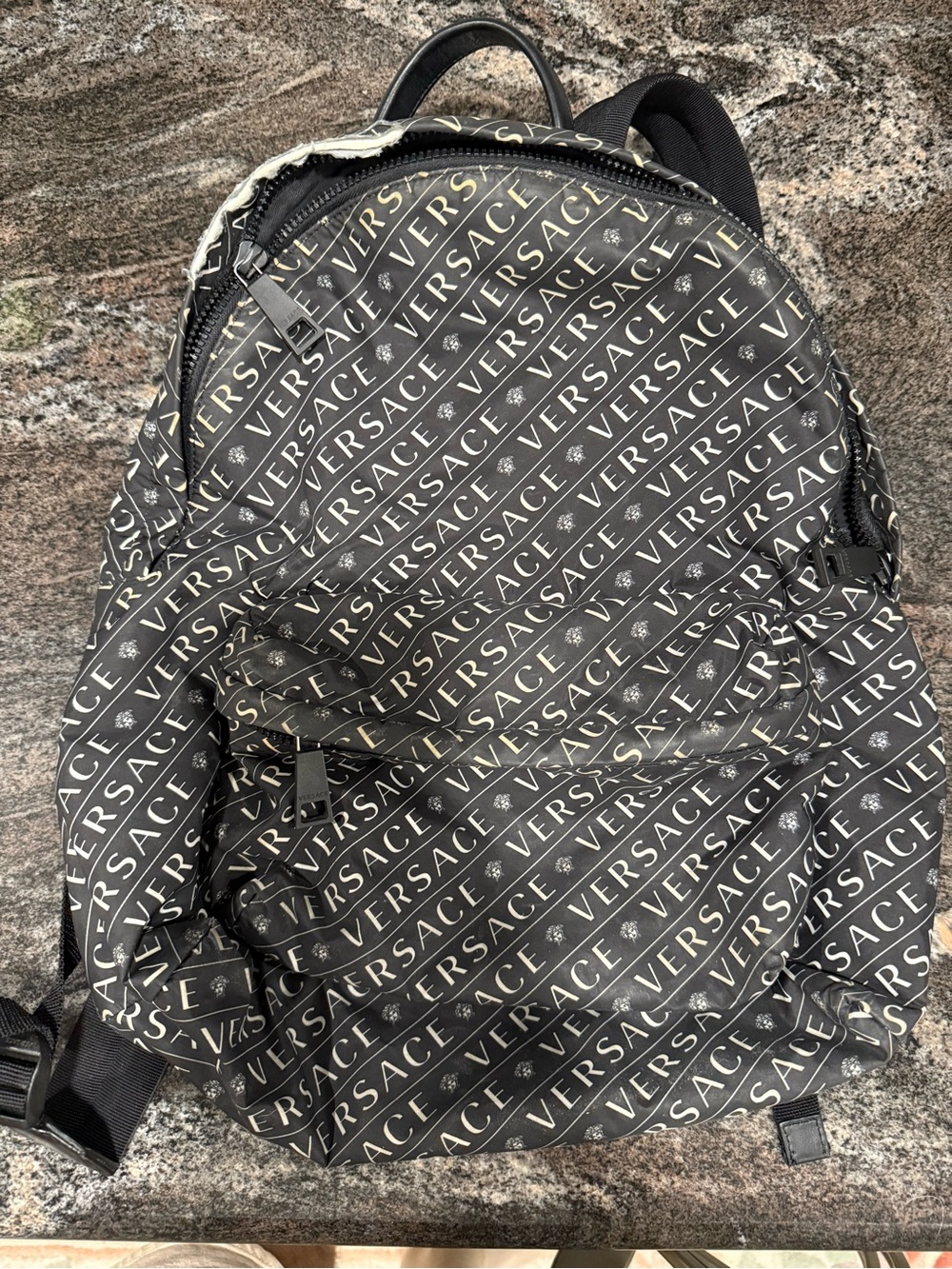 VERSACE Black Logo-Print Backpack - DAMAGED - SOLD AS IS